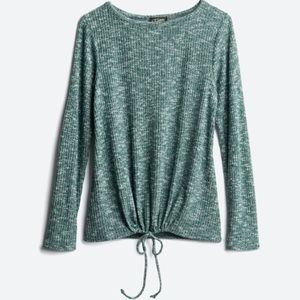 Colette | Saida Front Tie Cinch Brushed Knit Top | XS | Teal Green